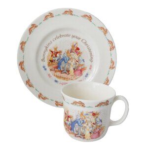 2 Piece Vintage Bunnykins Royal Doulton Christening Plate and Mug Original Box 1